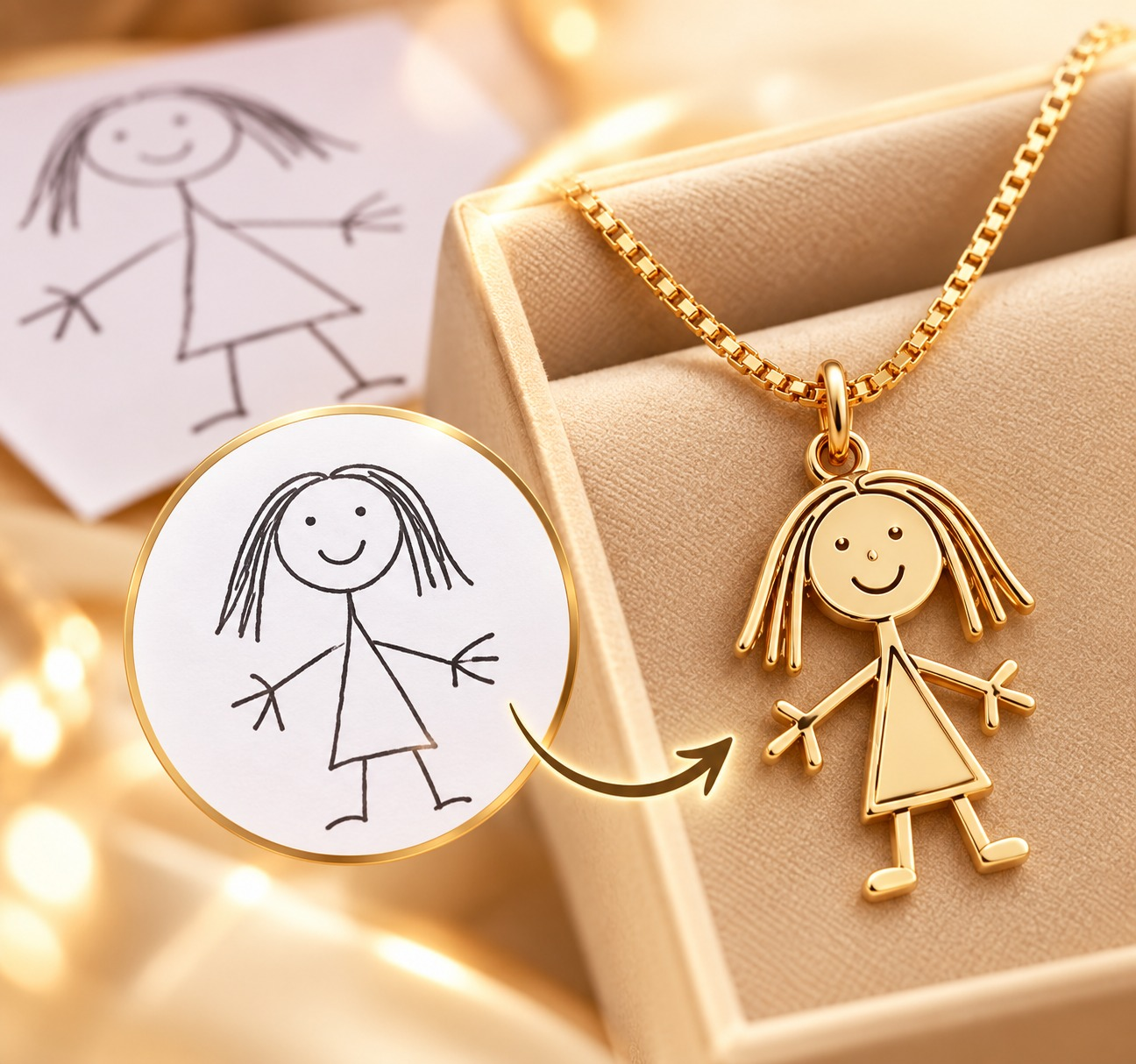 Colar dourado personalizado com desenho infantil